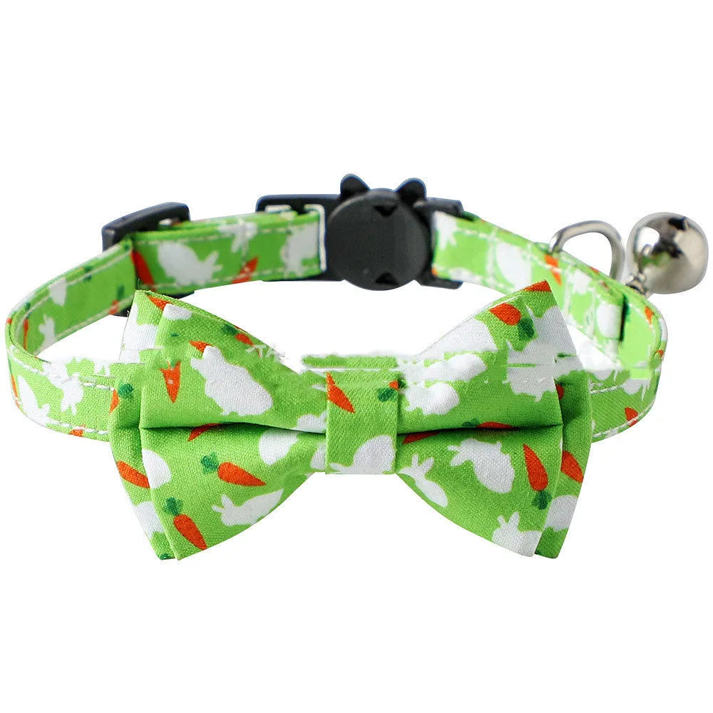 Easter cat collar with removable bow and bell, made of polyester, S size, blue colour