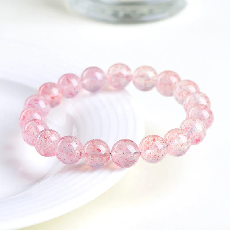 Natural white water strawberry quartz crystal ball bracelet with geometry beads