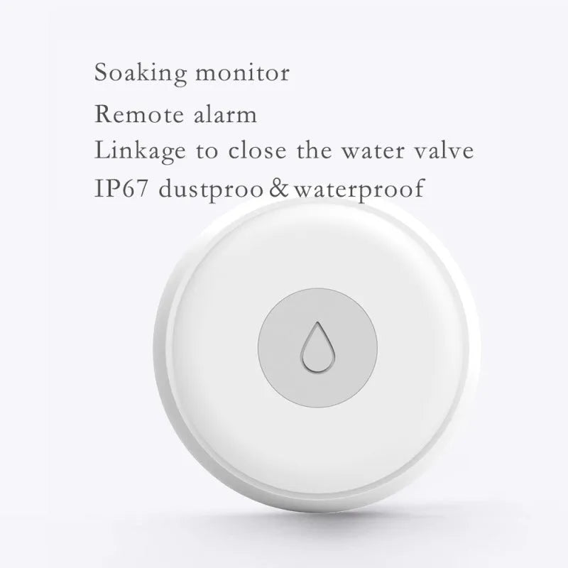 Smart wireless water leakage detection sensor with ZIGBEE 3.0 for APP, SMS, and phone alerts.