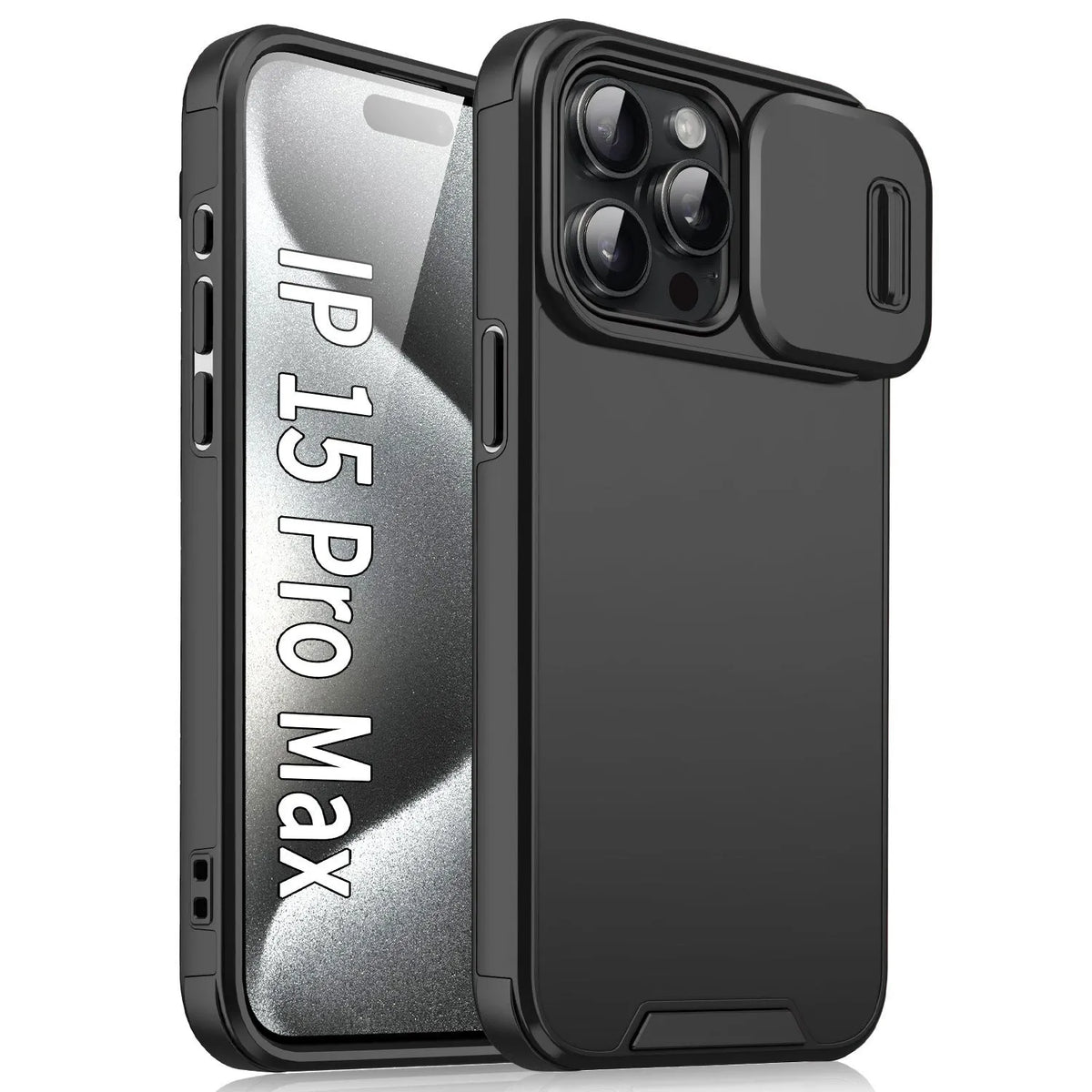 Frosted TPU PC sliding window phone case in black for iPhone 14 Pro Max with shockproof drop protection