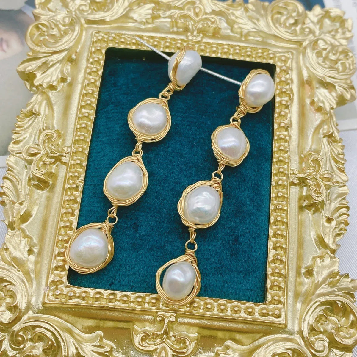 Handmade natural pearl drop earrings with tassel detailing in white colour for women