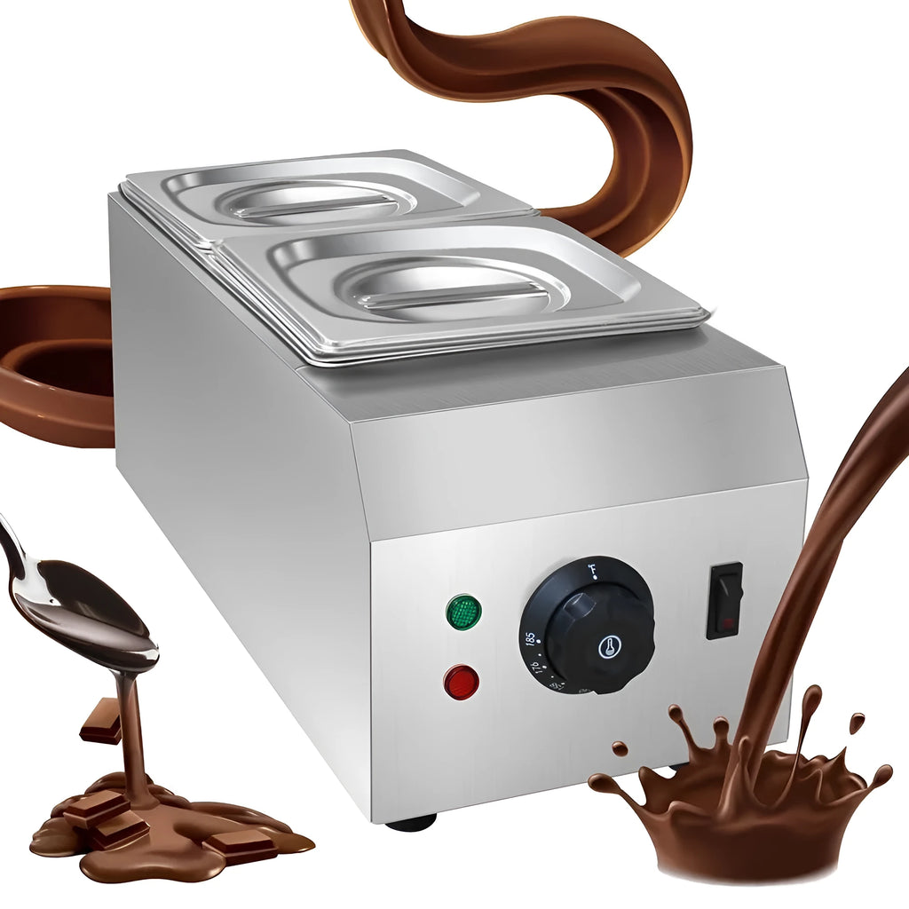 Commercial electric chocolate melting machine with dual pots and temperature controls