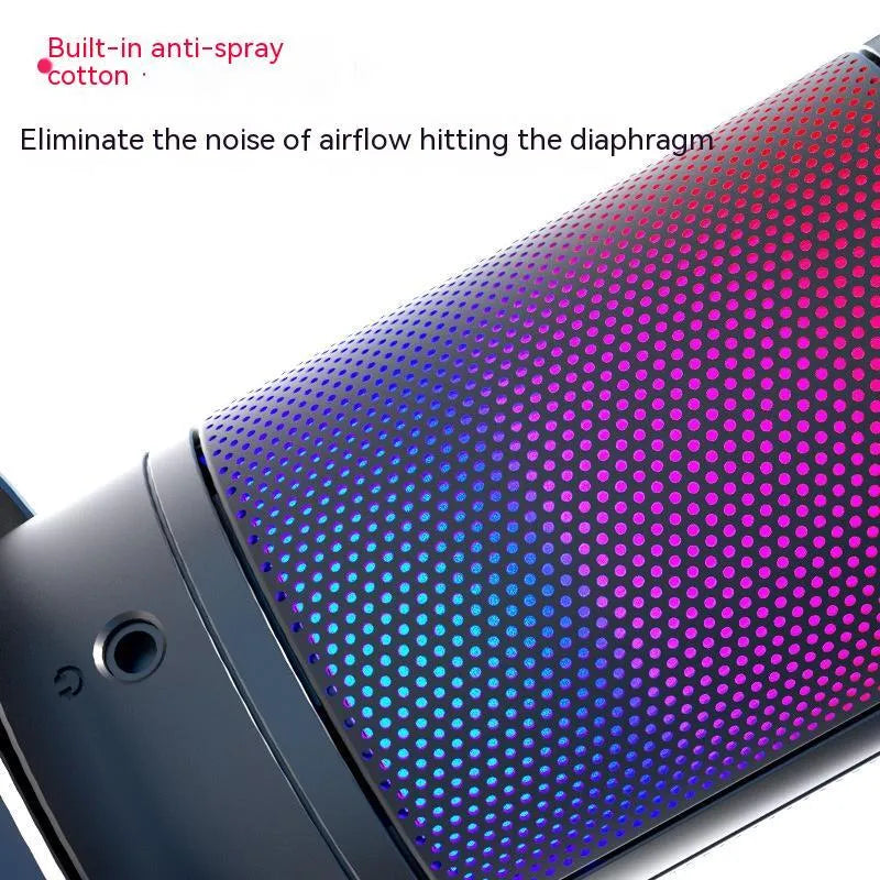USB condenser microphone with RGB lighting in black, white, or pink for live streaming