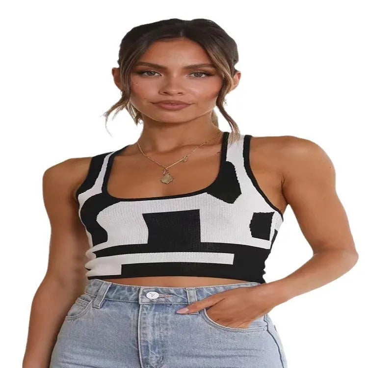 Women's slim fit U-neck camisole vest in core-spun polyester, shown in grass green colour.