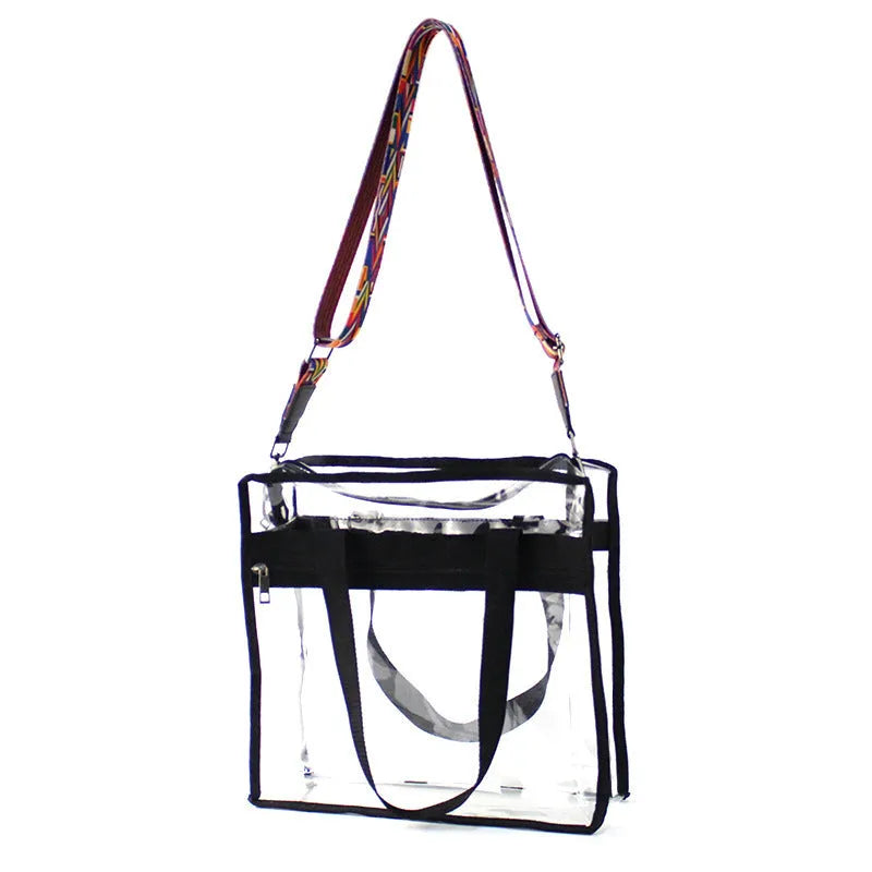Women's transparent PVC messenger shoulder bag with crossbody strap in multiple colour options