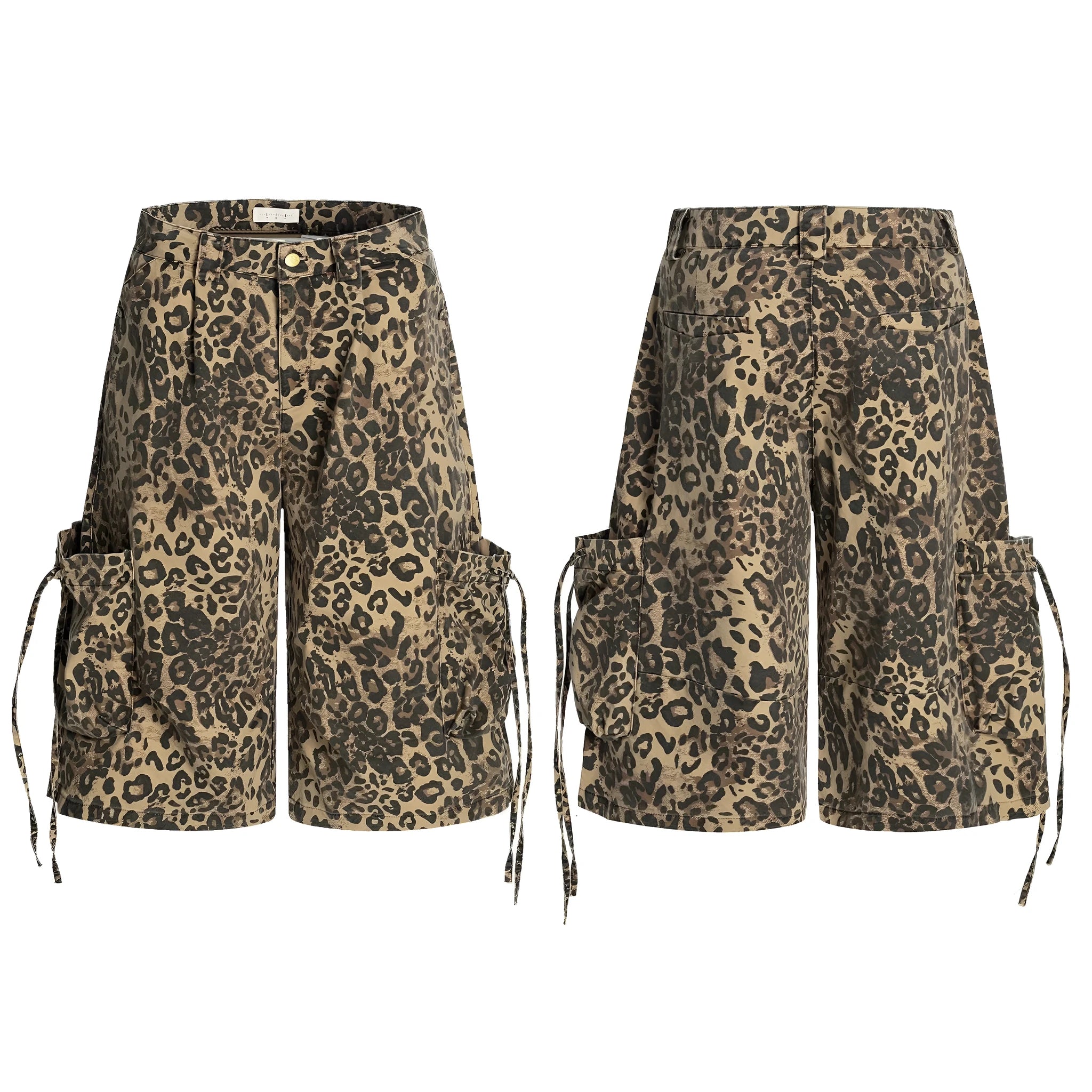 Women's leopard print cropped trousers with high waist and straight leg in cotton fabric