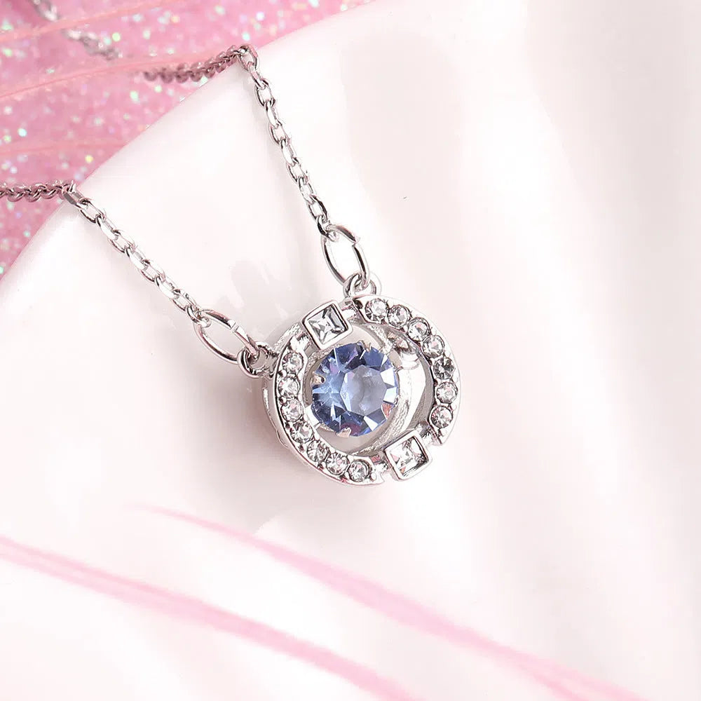 Colorful and lively geometric crown necklace pendant in copper with rhinestone details and cross chain