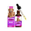 Melatonin for dogs liquid supplement 60ml bottle with chicken flavour containing L-theanine, chamomile, and passion flower