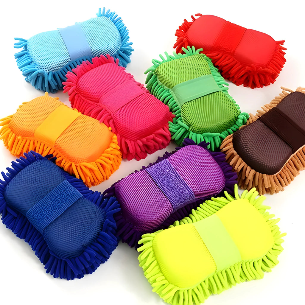 Silver green chenille car wash sponge measuring 14 by 25 centimetres for vehicle cleaning