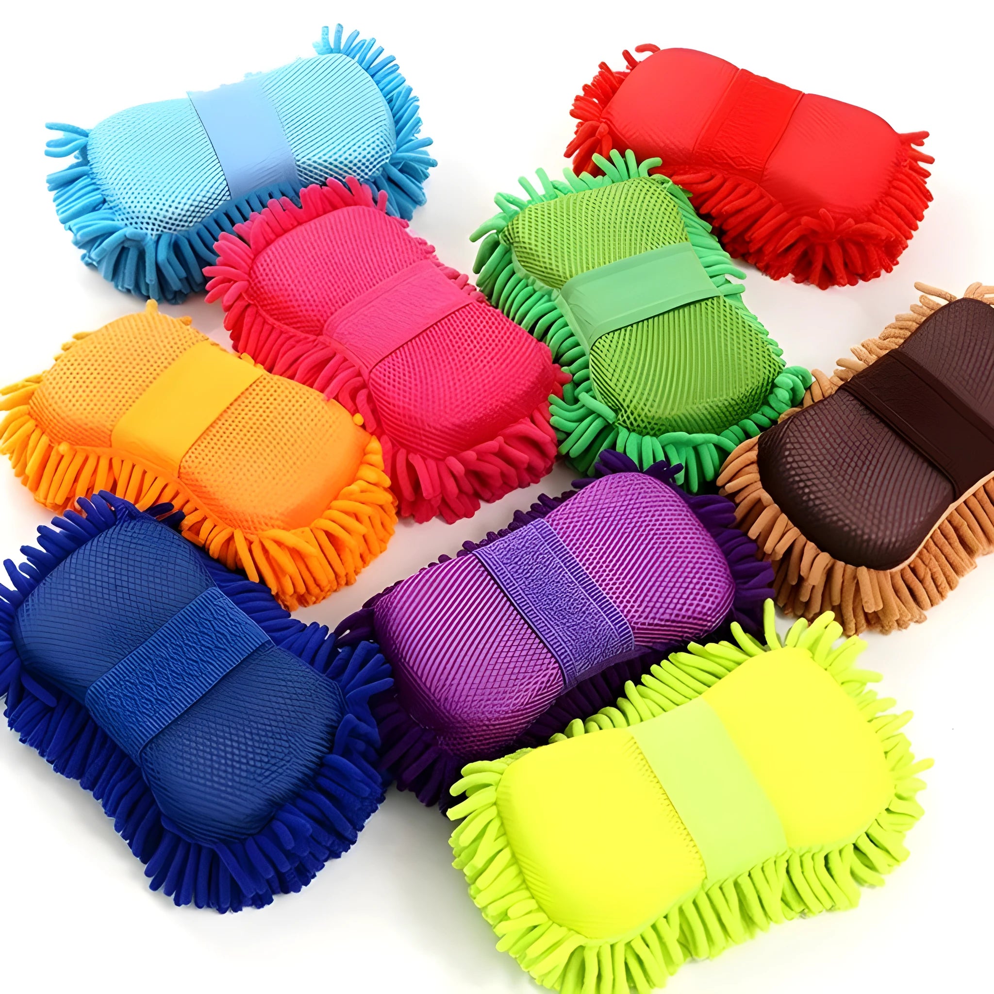 Silver green chenille car wash sponge measuring 14 by 25 centimetres for vehicle cleaning