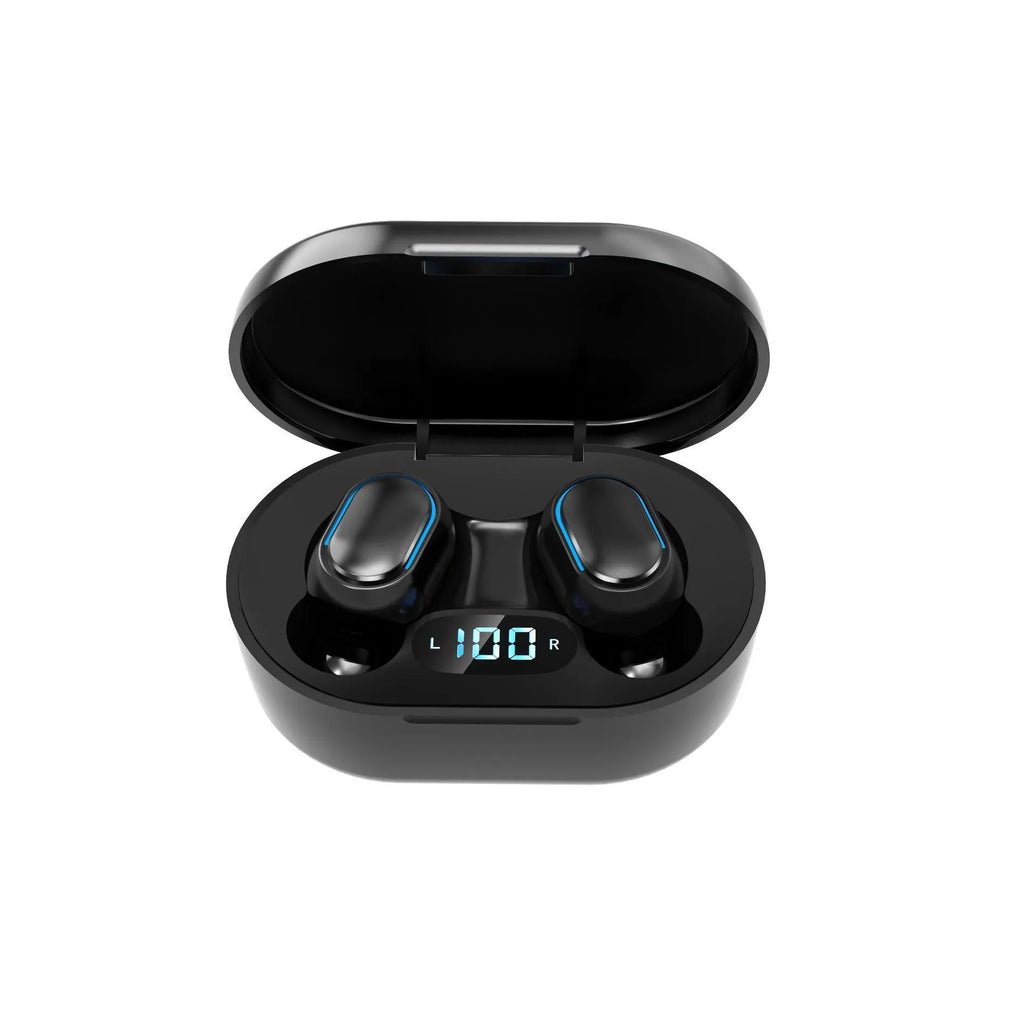 E7S wireless binaural mini in-ear sports Bluetooth headset with ear hook, shown in black