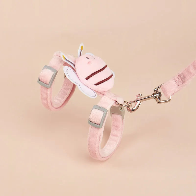 Bee-shaped adjustable cat harness and leash set in blue colour with matching hand-held rope