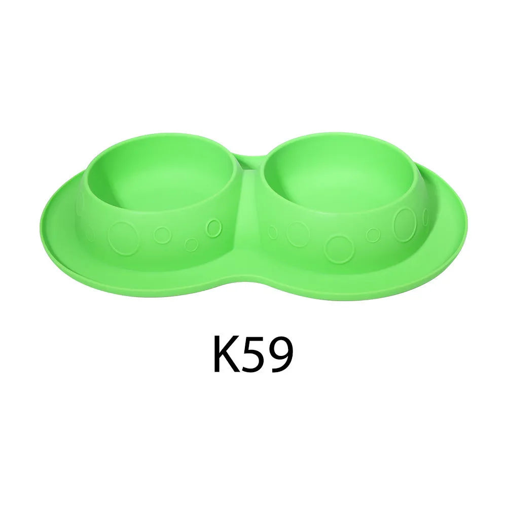 Blue silicone non-slip waterproof pet feeding mat with raised edge and bowl area, 45x30cm