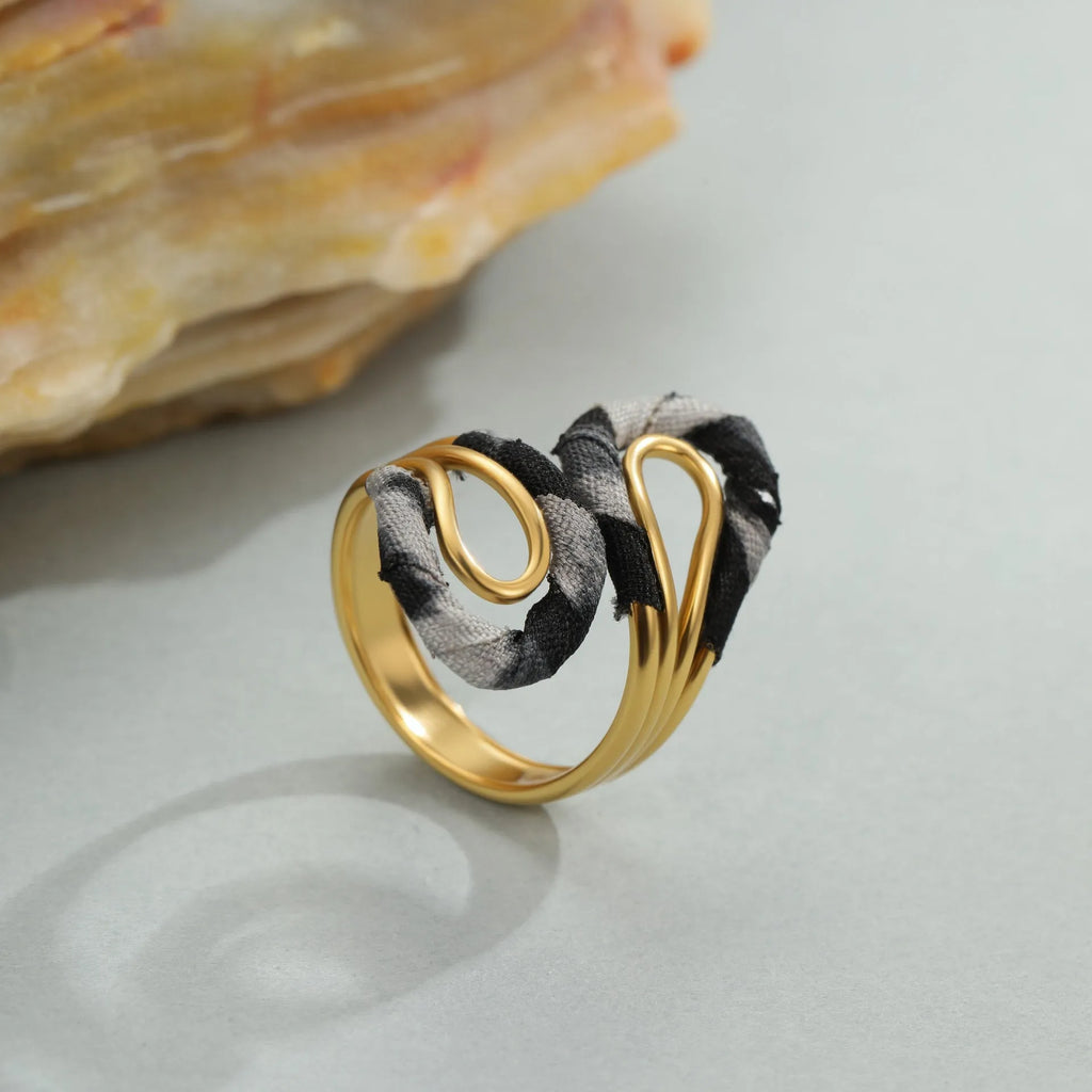Geometric leopard print open mouth ring in stainless steel with heart and star shapes