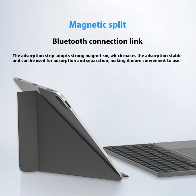 Grey aluminium Bluetooth folding keyboard for smartphones and tablets in compact folded position
