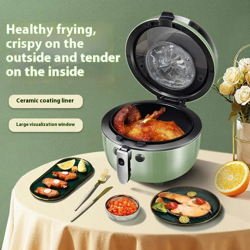8-litre ceramic air fryer oven with visible cooking window and mechanical button controls