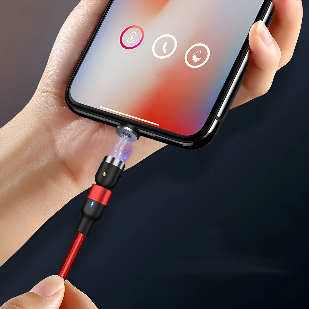 3-in-1 magnetic charging cable with 540-degree rotating head, Micro USB, 8-Pin Apple and Type-C connectors, 1m or 2m
