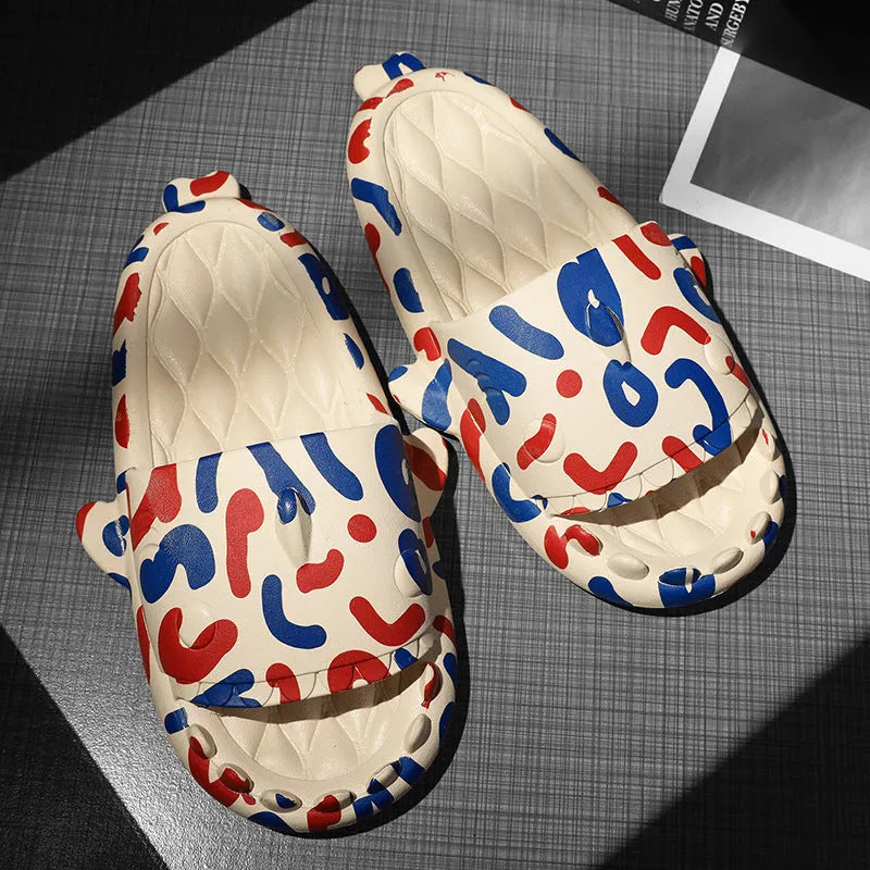 Open toe home slippers with shark design in soft EVA material, shown in multiple colour options.