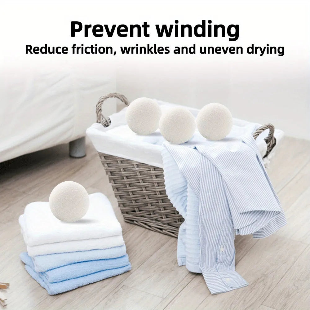 Set of six low allergenic laundry drying balls in various sizes for wrinkle reduction