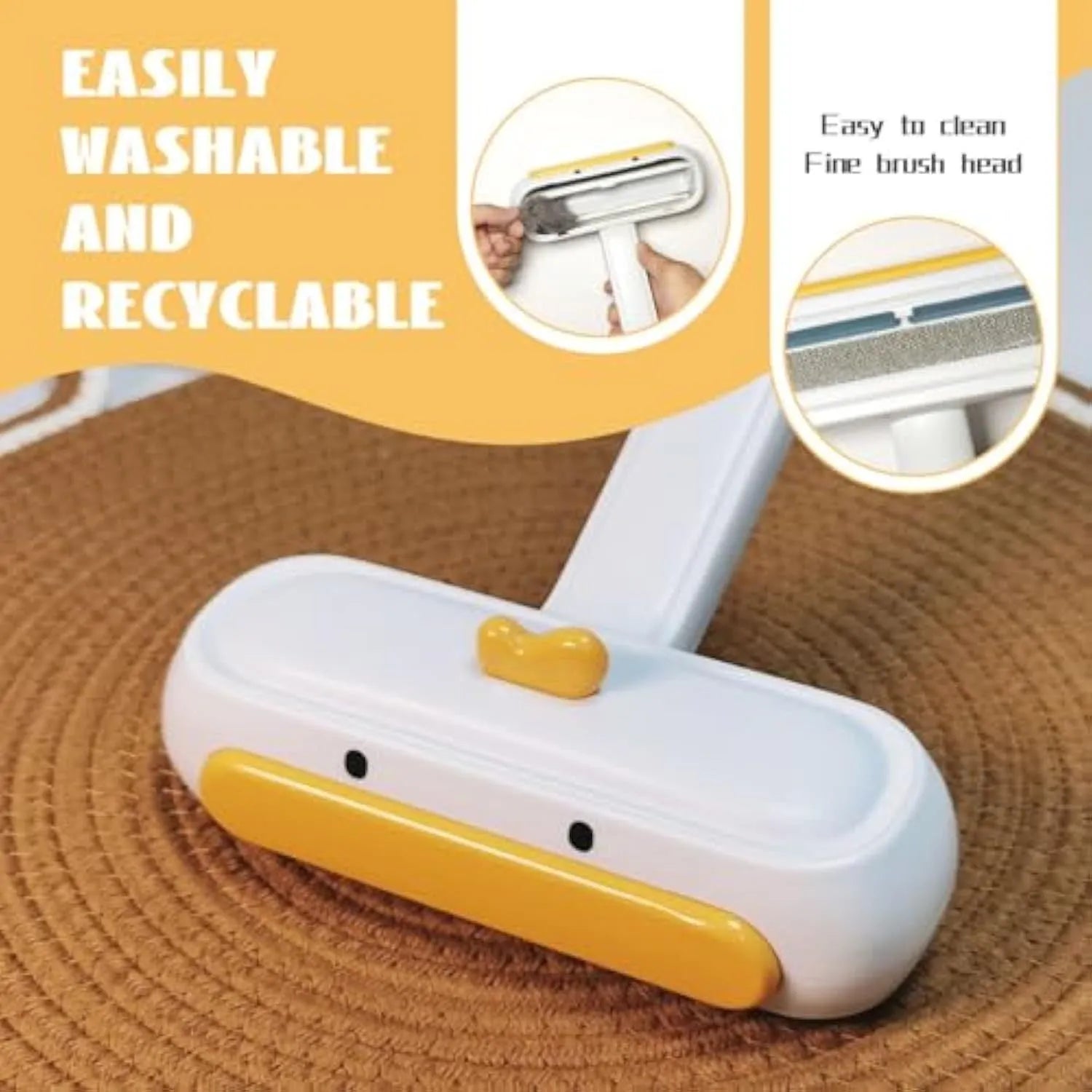Yellow duck design portable pet hair remover with plastic body and bristles