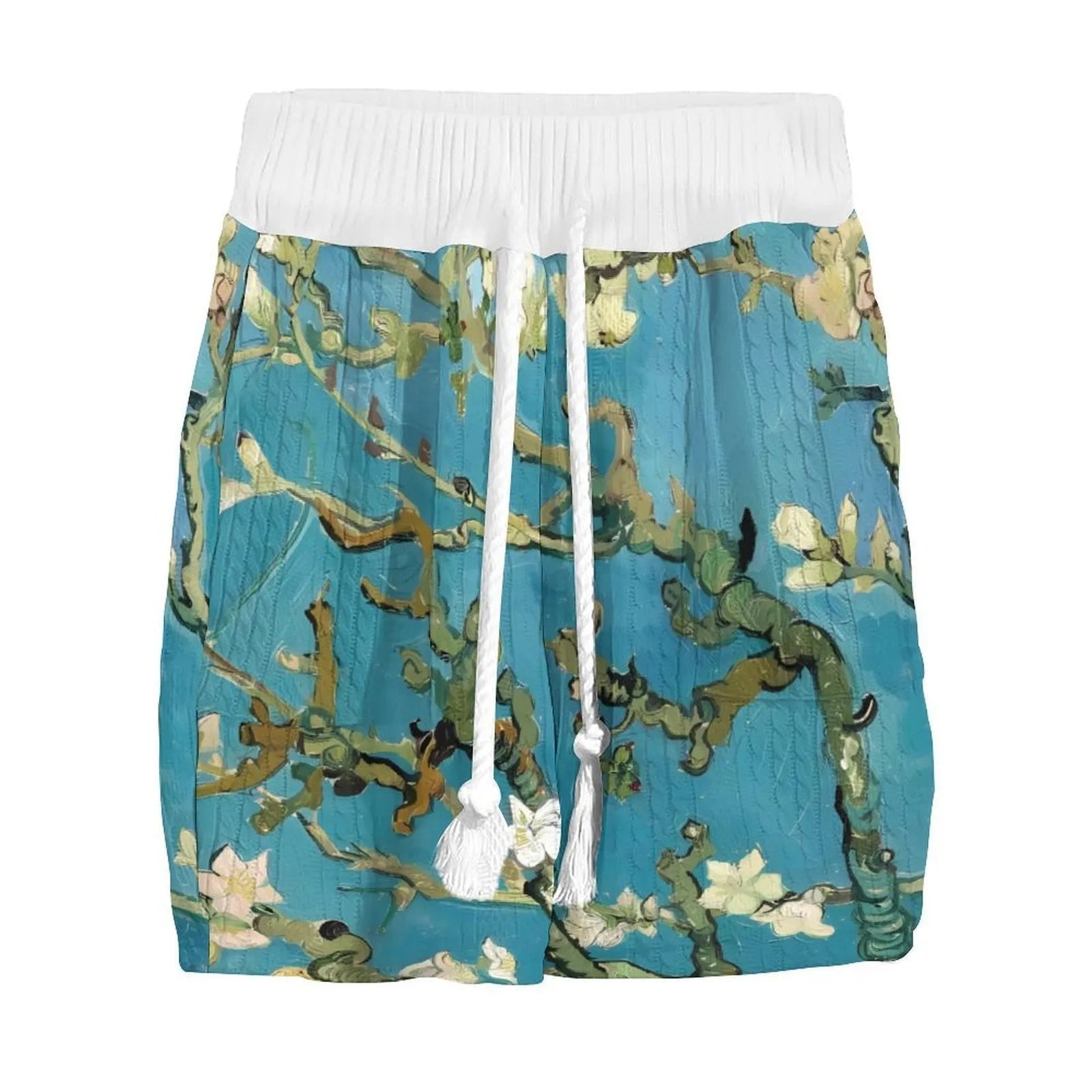 Men's peacock blue 3D printed knit shorts suit set with matching T-shirt