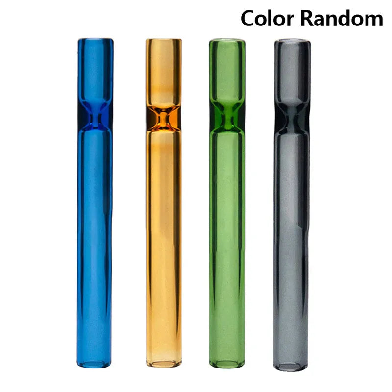 Telescopic straight glass smoke pipe with suction nozzle in transparent or pink finish