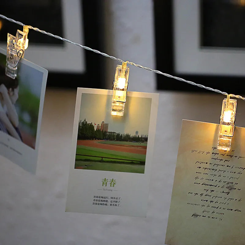 LED decorative clip light string with heart-shaped plastic clips spaced 15cm apart
