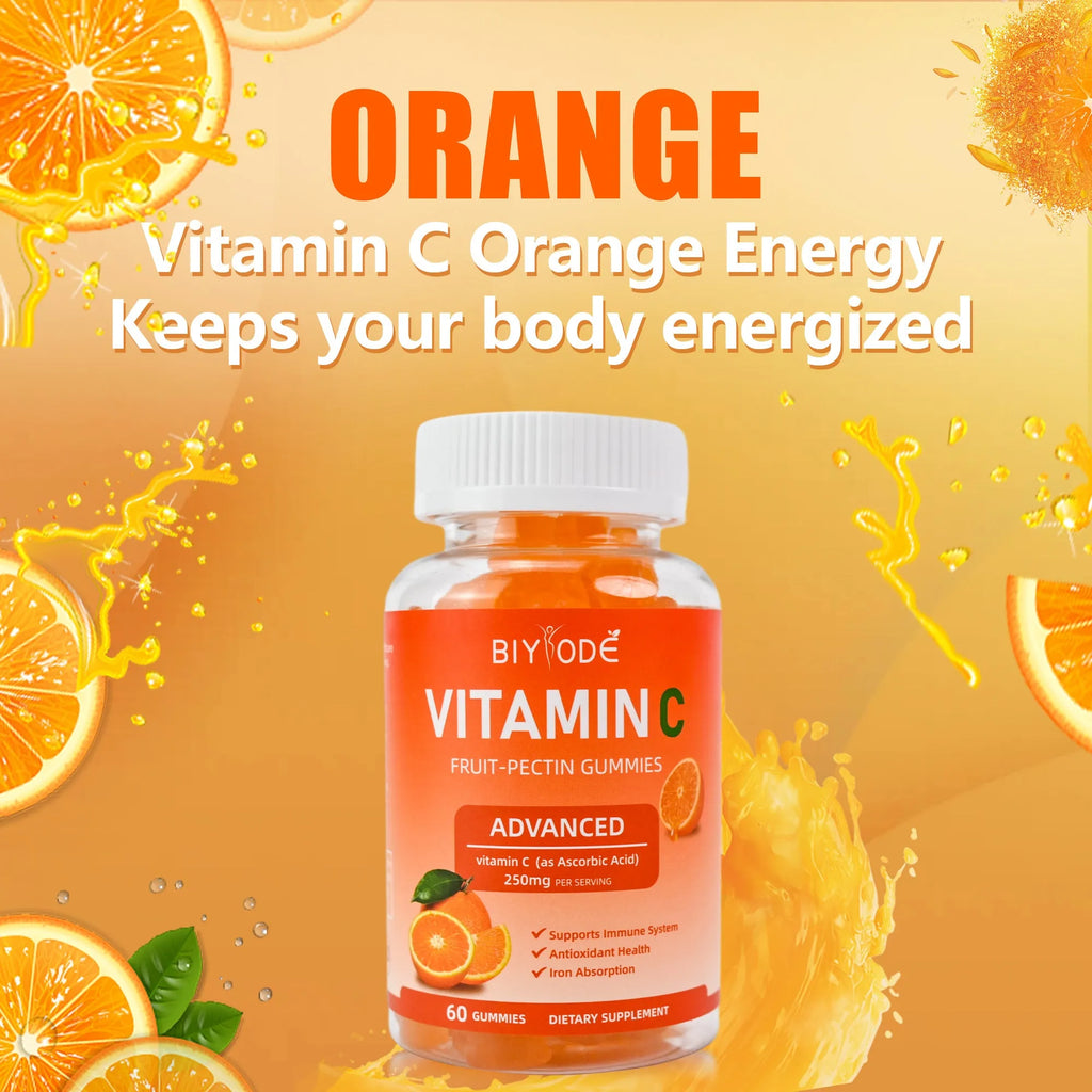 Vitamin C gummies bottle with 60 gummies, vegan sugar-free OEM/ODM private label supplement