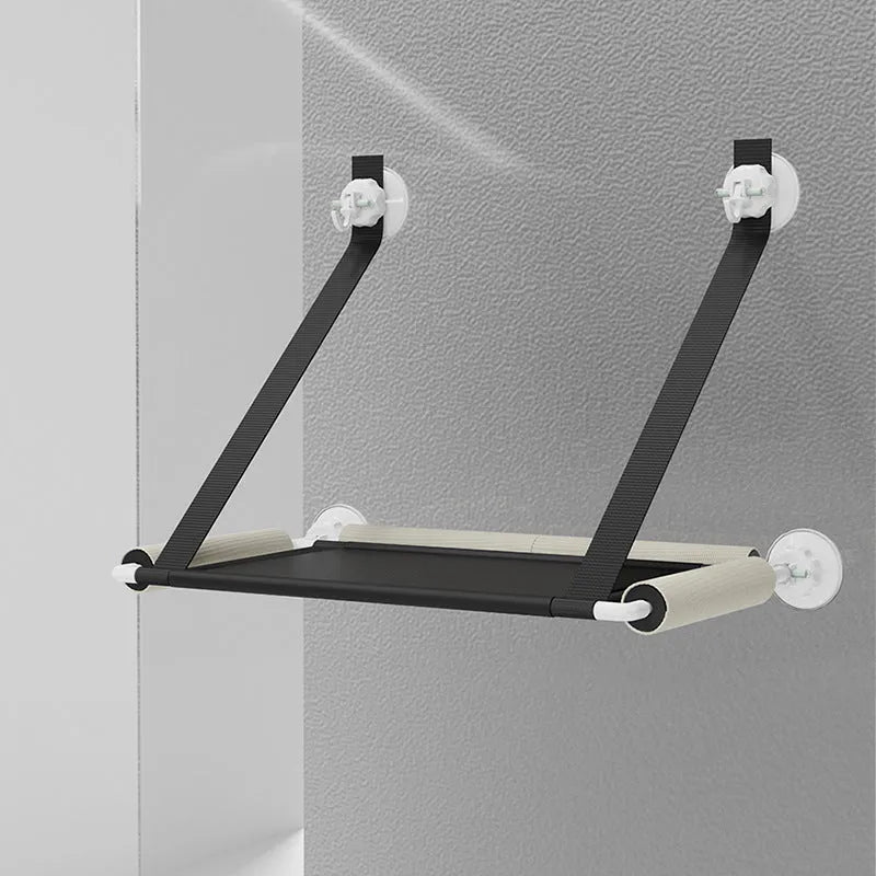 Black suction cup cat hammock, foldable hanging cat nest for balcony or window glass, fibre tube cloth