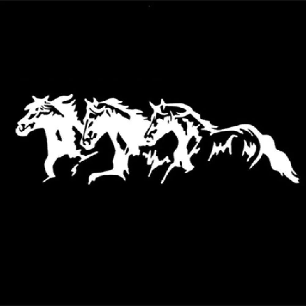 Three Horses steed design car decal sticker in black, measuring 25cm by 8cm