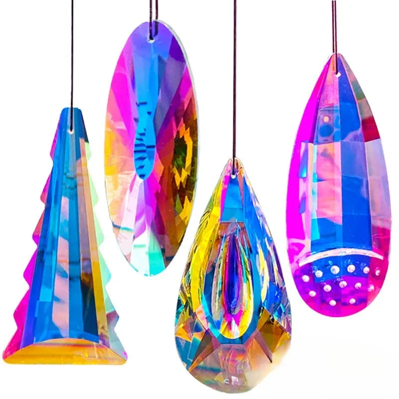 Rainbow electroplated crystal pendant ornament hanging as a Christmas tree or garden decoration