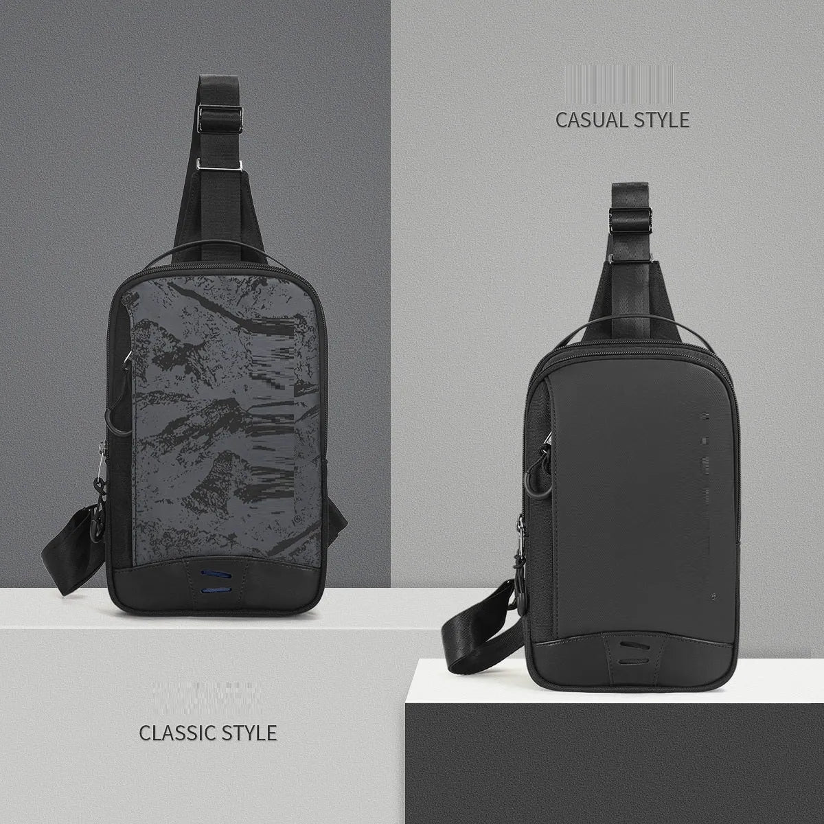 Casual black TPU camouflage pattern chest bag with single shoulder strap and soft handle