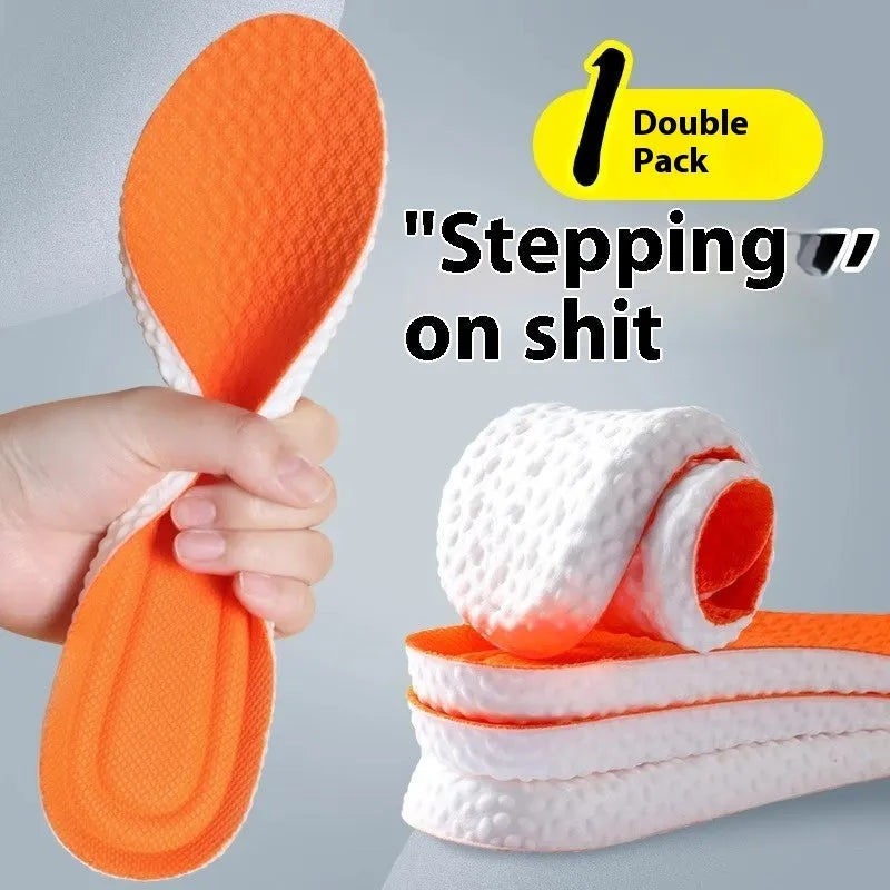 Breathable PU sports insoles in black, grey, or orange colours with trimmable edges for custom fit.