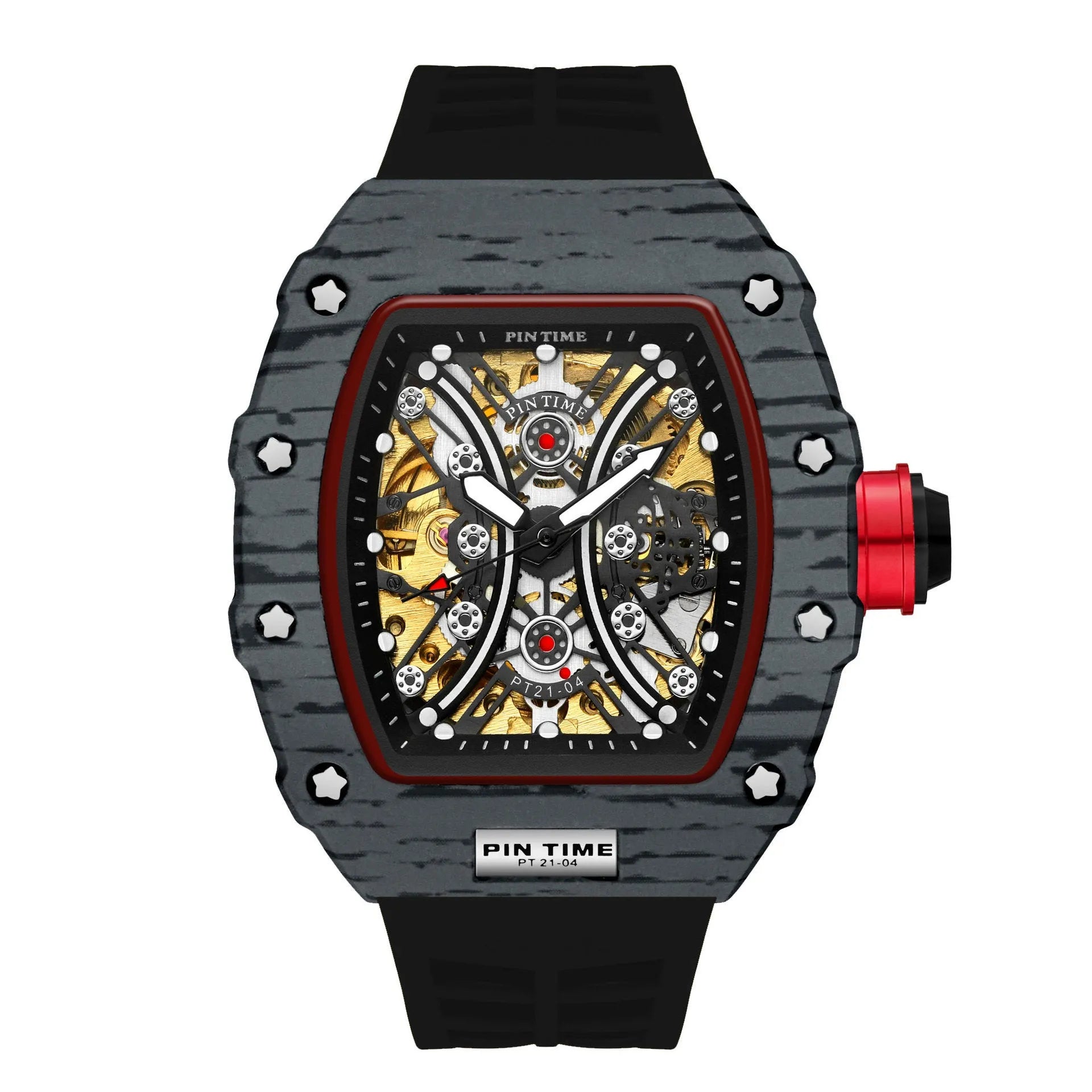 Automatic mechanical men's watch with calendar, 37mm dial, silicone strap, and stainless steel buckle