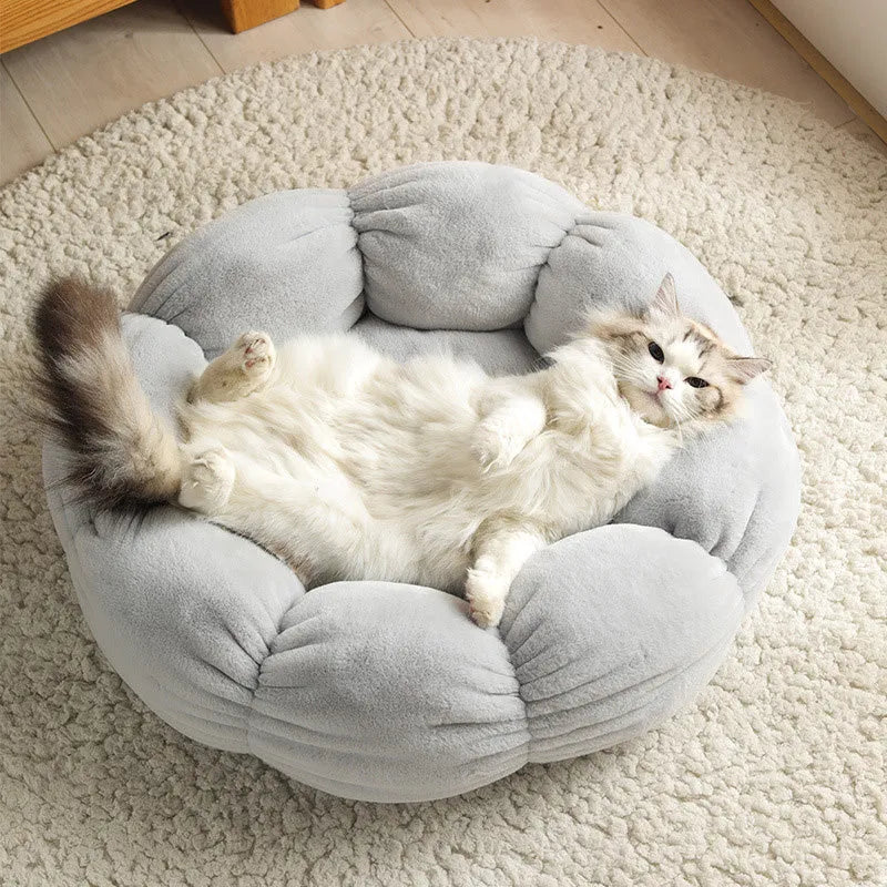 Round plus velvet pet nest in grey, 40cm outer diameter, 14cm height, soft anti-drop edge for cats