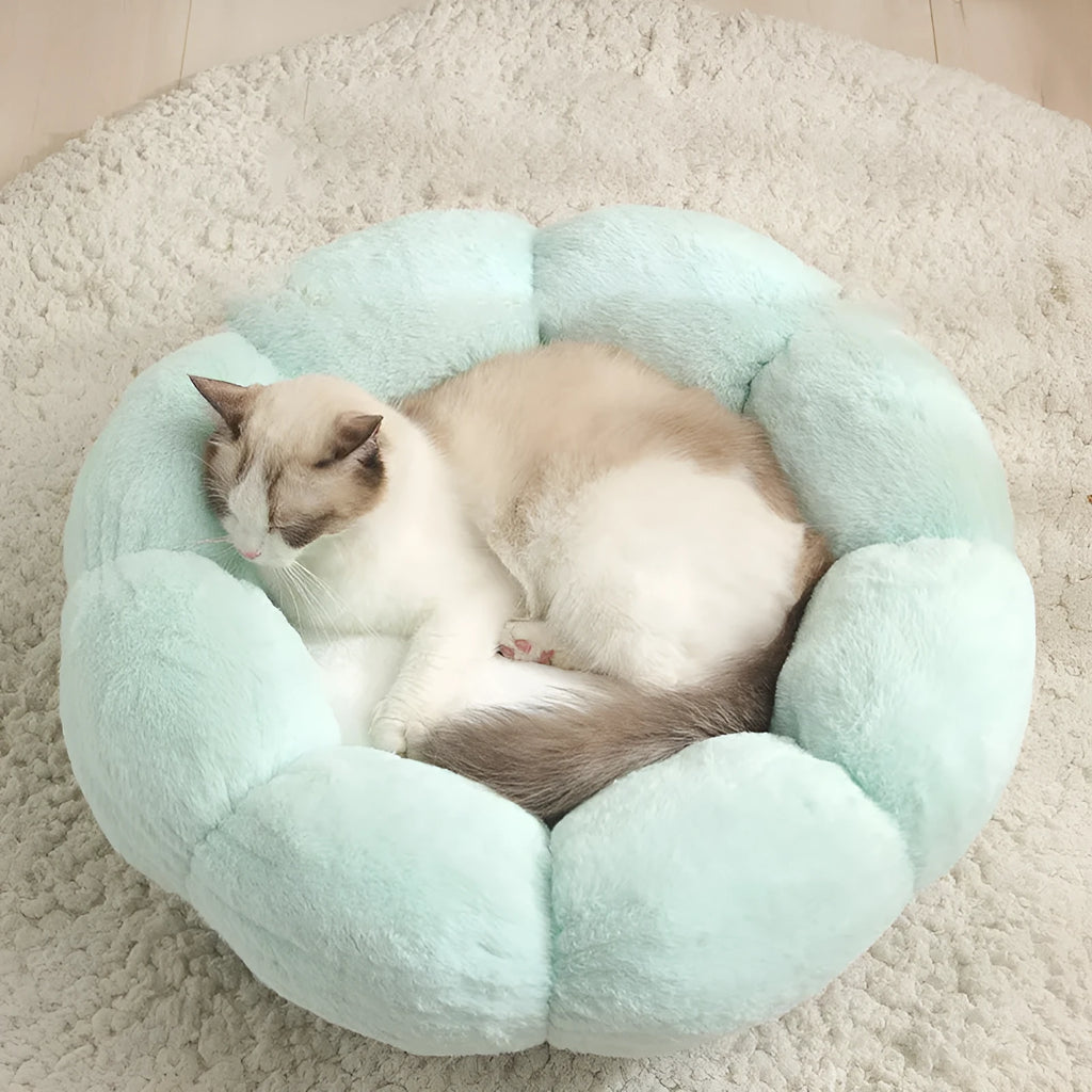 Round plus velvet pet nest in grey, 40cm outer diameter, 14cm height, soft anti-drop edge for cats