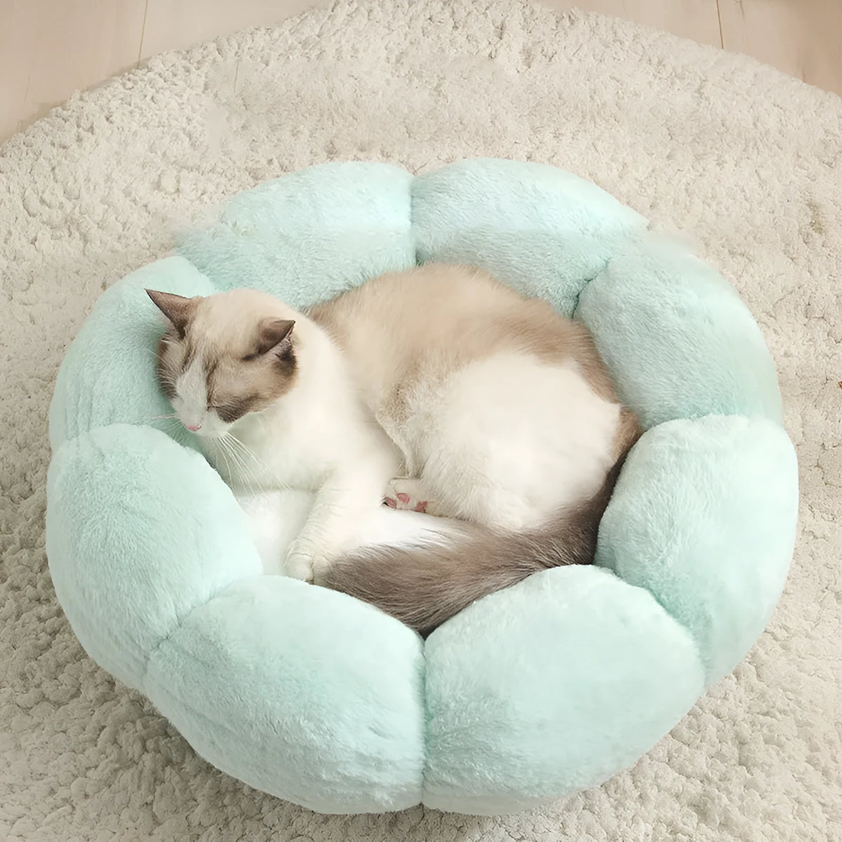 Round plus velvet pet nest in grey, 40cm outer diameter, 14cm height, soft anti-drop edge for cats