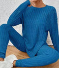 Women's black sunken stripe polyester two-piece homewear set with pants and regular sleeve top