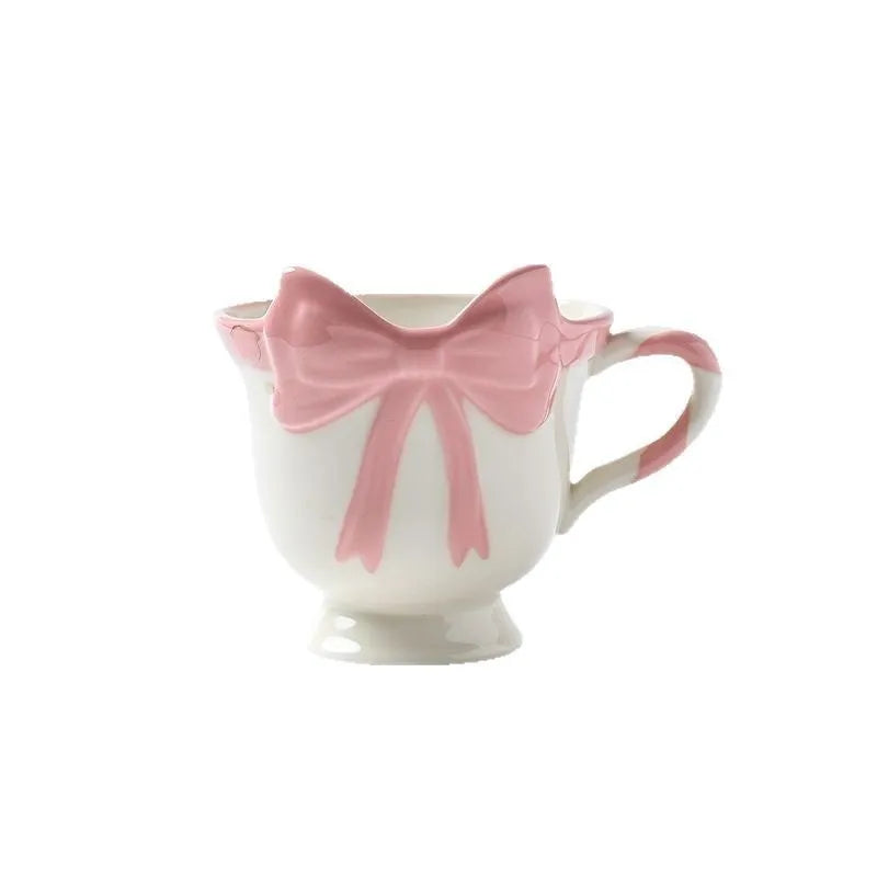Original design ceramic mug with heart bow shape in White Powder or Black Pink colour, 301-400ml capacity