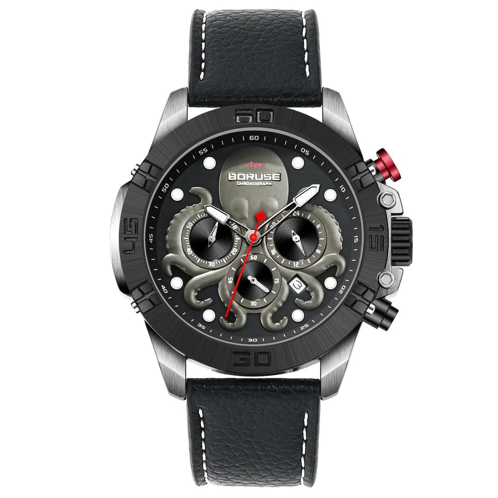 Octopus men's waterproof luminous quartz watch in black or blue colour options