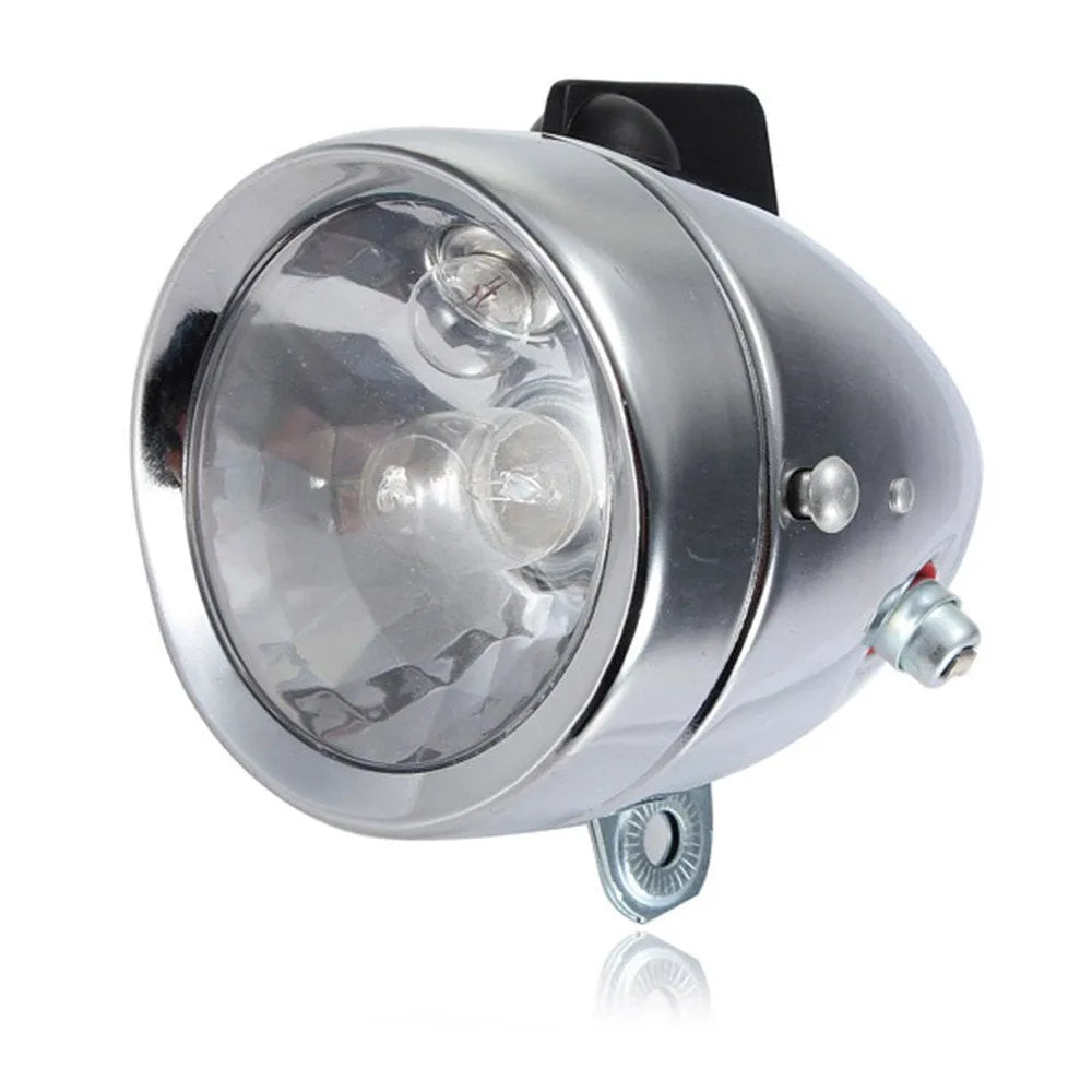 Silver bicycle generator light modification kit for friction-powered front and rear lighting