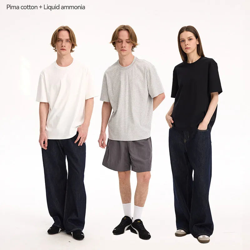 Pure cotton solid colour short sleeve T-shirt in black, white, grey and melange grey, sizes S to XL