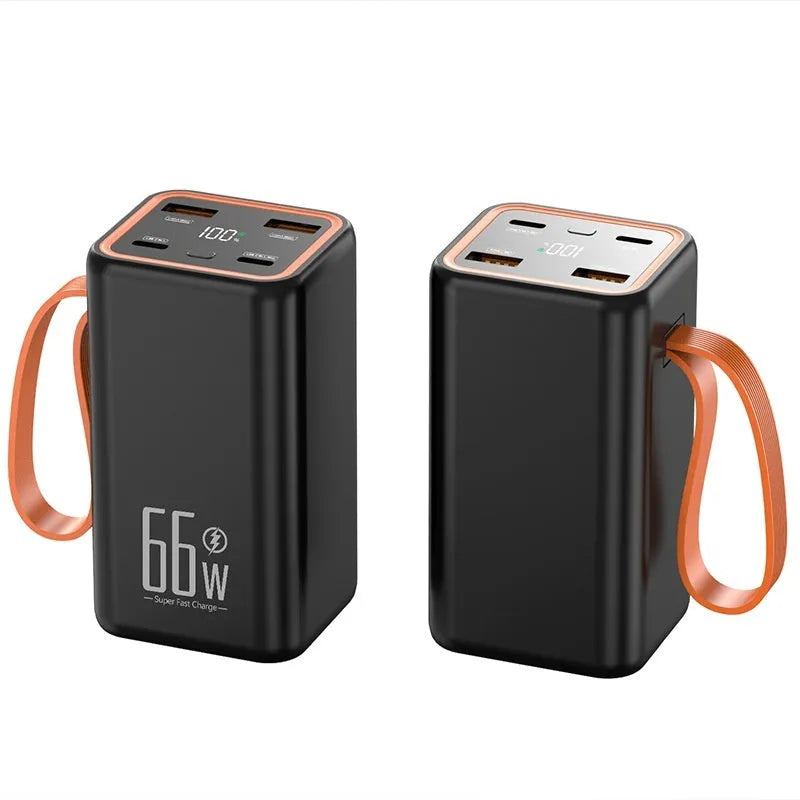 PD66W fast charge 20000mAh power bank in black and white colours showing compact size