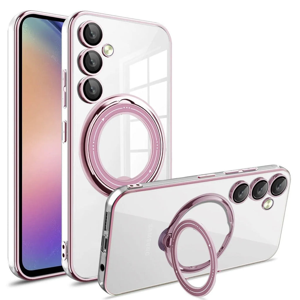 Electroplating transparent TPU phone case with magnetic suction and bracket for Samsung, black colour