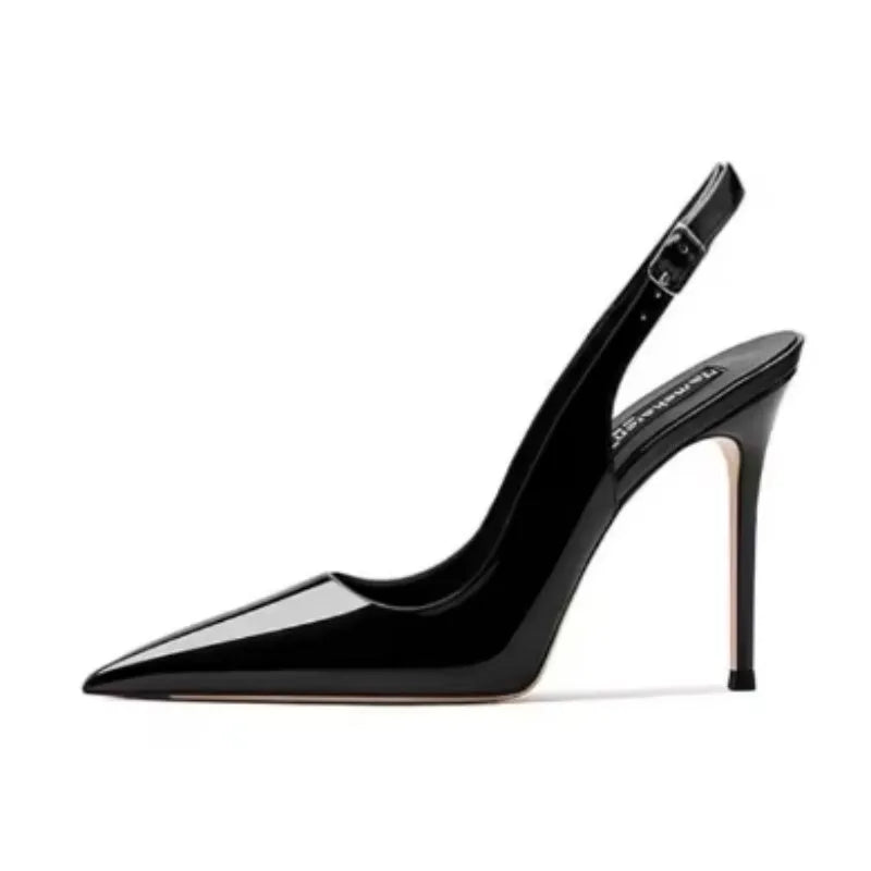 Nude women's high heels with ankle-strap design and hollow detail in soft PU leather