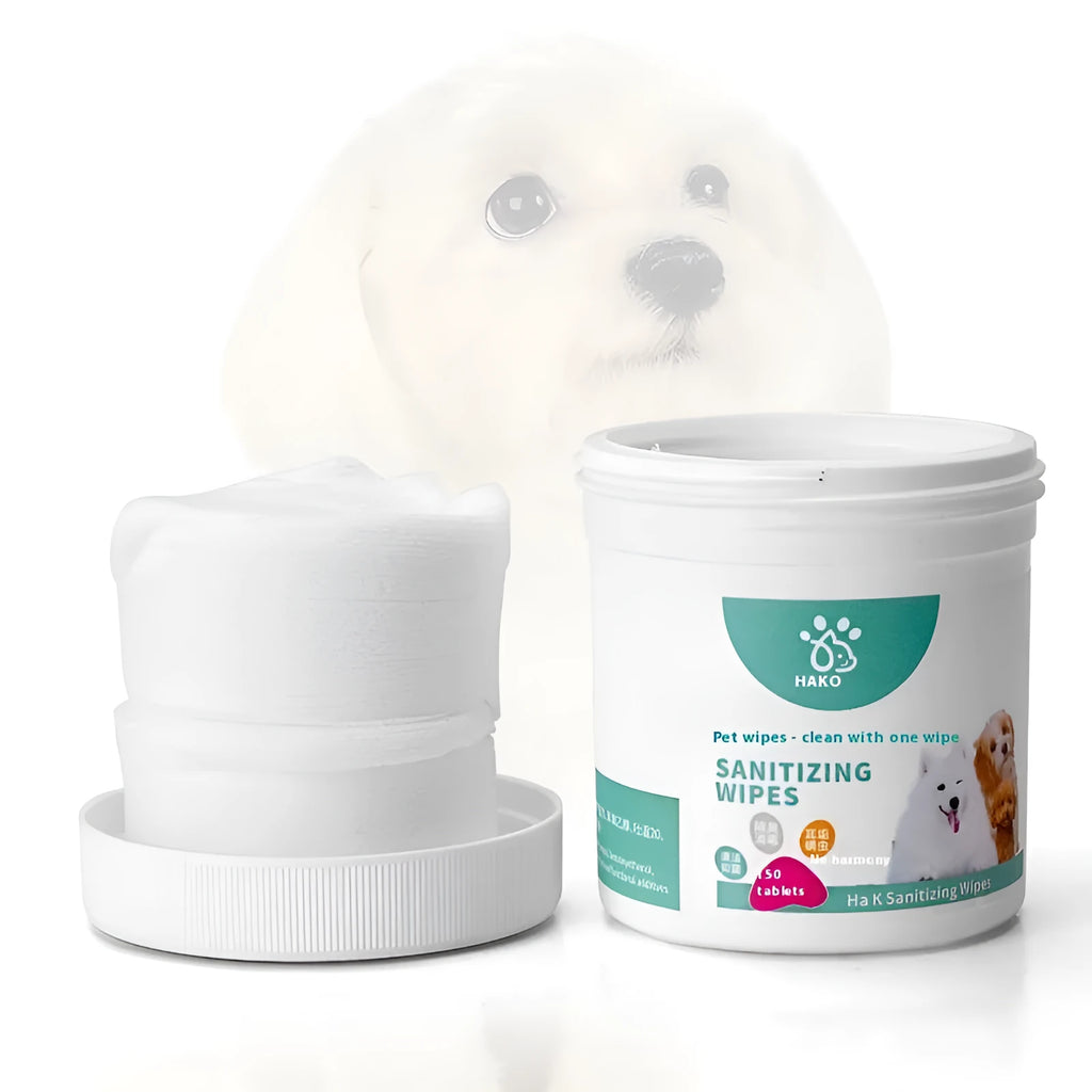 Bottle of 150 pet wipes, non-woven fabric, for cleaning eyes, ears, paws and body surface