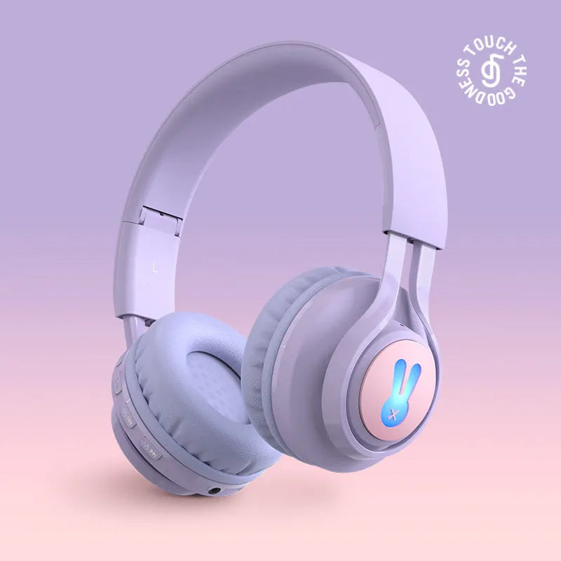 Wireless children's headphones with RGB lights in pink or purple colour options