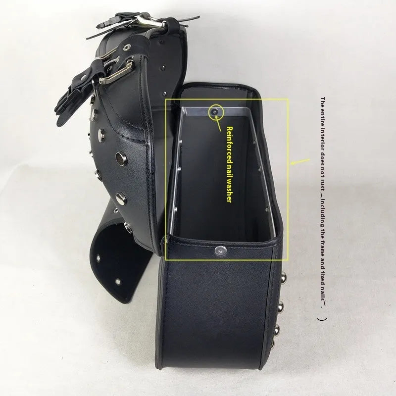 Black leather motorcycle hanging box pannier bag, 43 x 15 x 26 cm, single side bag for Cruiser Prince universal fit