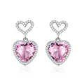 Pink crystal heart earrings on copper base, 26x15mm, 7g, 2023 new light luxury fashion jewellery for women girls