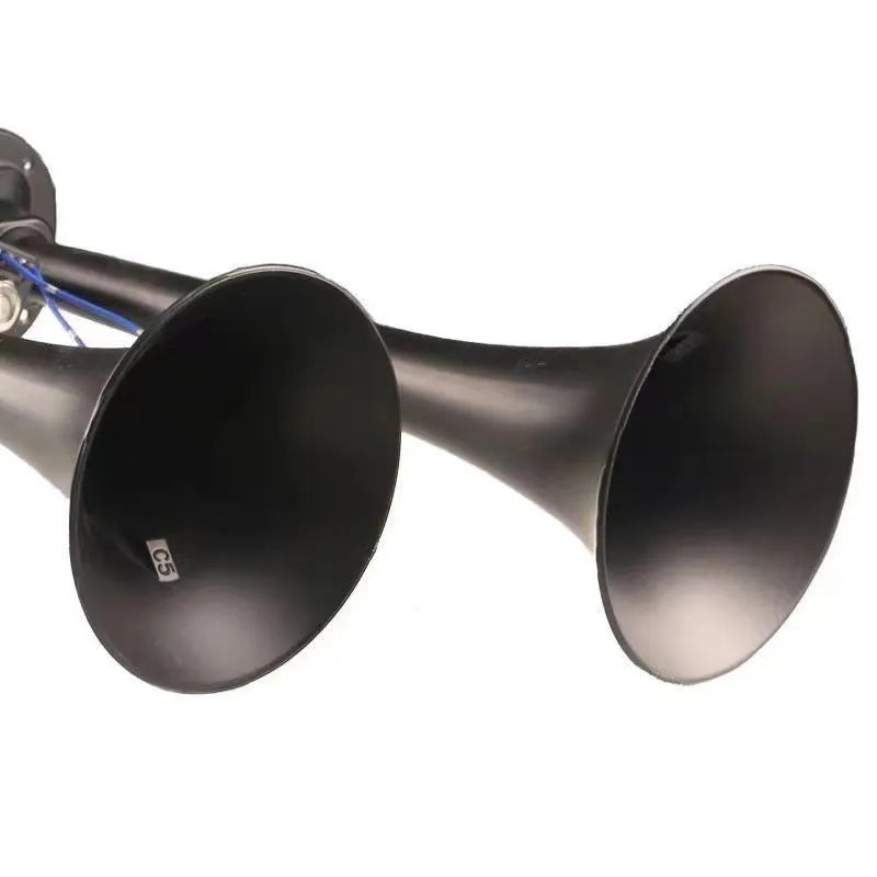 Black dual trumpet 12V 24V 300DB air horn and compressor kit for vehicles